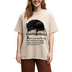 Black Cat Sleeping On A Book Washed T-Shirt