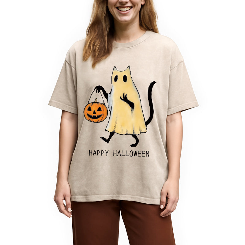 Halloween Cat Soul Washed T-Shirt