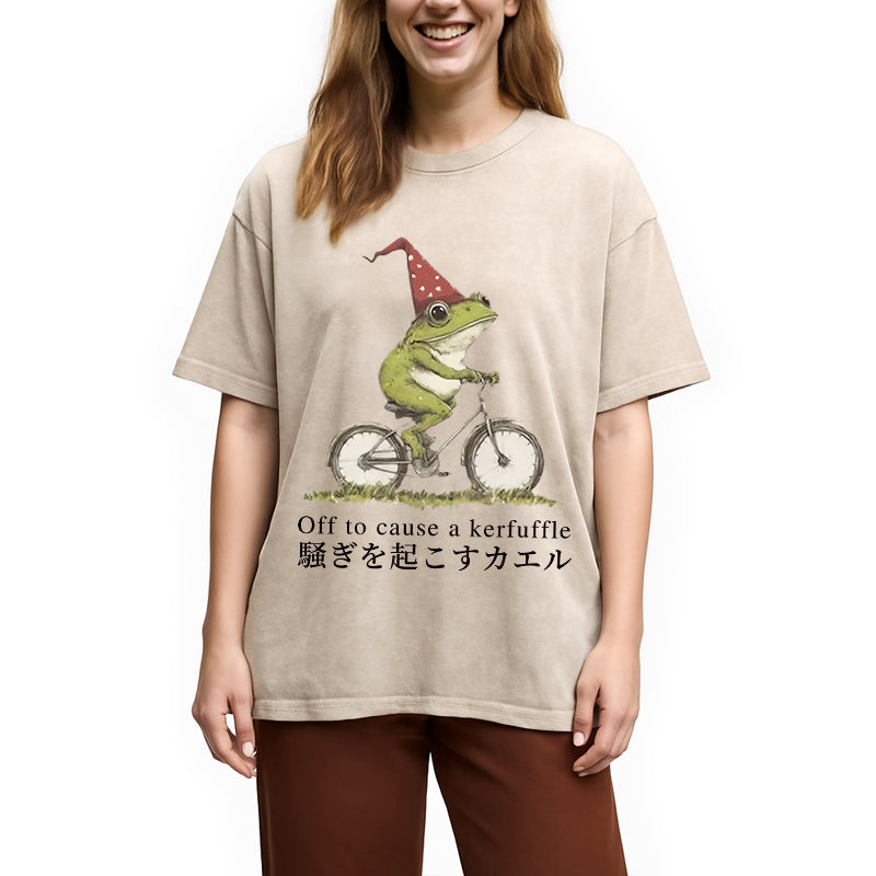 Off to Cause a Kerfuffle Frog Washed T-Shirt