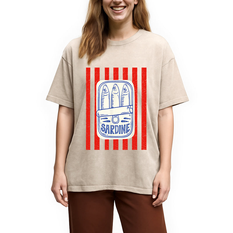 Les Sardines Red Stripes Fisherman Washed T-Shirt