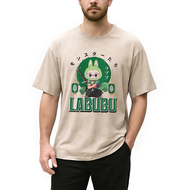 Samurai-Themed Labubu Washed T-Shirt
