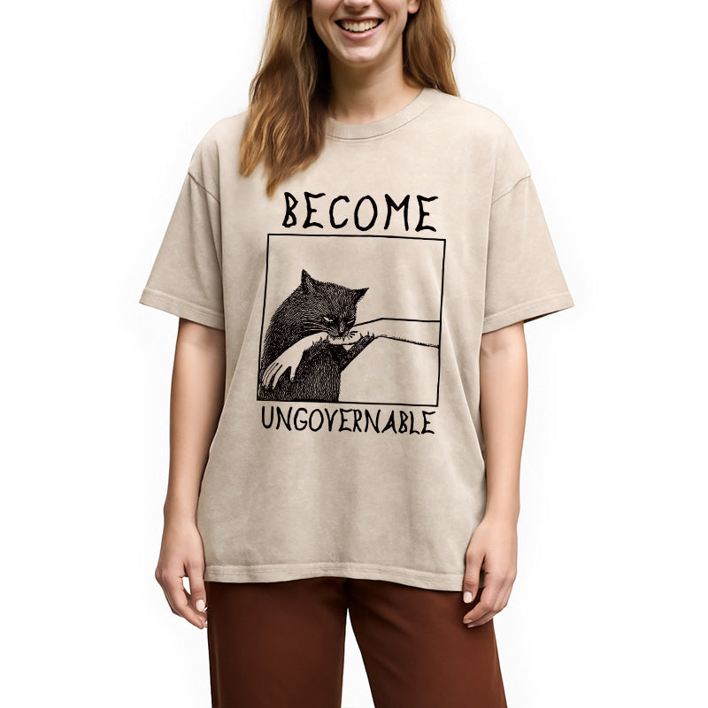 Cat Biting Arm Washed T-Shirt