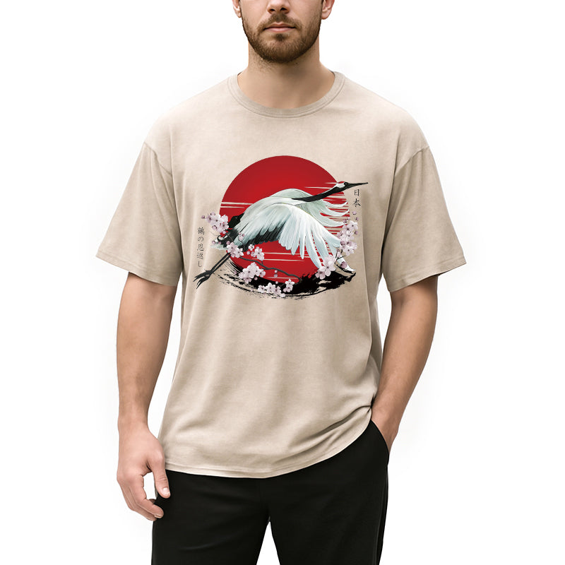 Japanese Crane Tsuru Washed T-Shirt