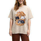Kawaii Cardboard Cat Washed T-Shirt