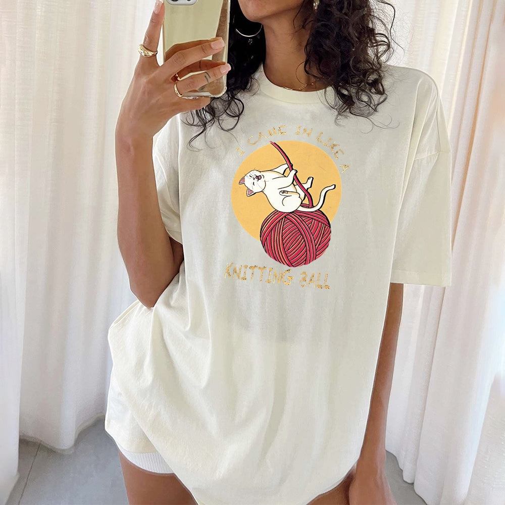 Wool Ball Cat Pattern Unisex Prints T-Shirt