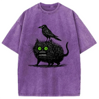 Crow And Black Cat Washed T-Shirt