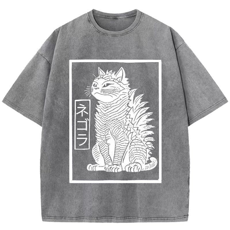 Fierce Catzilla Funny Washed T-Shirt