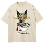 Ramen Lover Robot Cat Washed T-Shirt