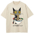 Ramen Lover Robot Cat Washed T-Shirt