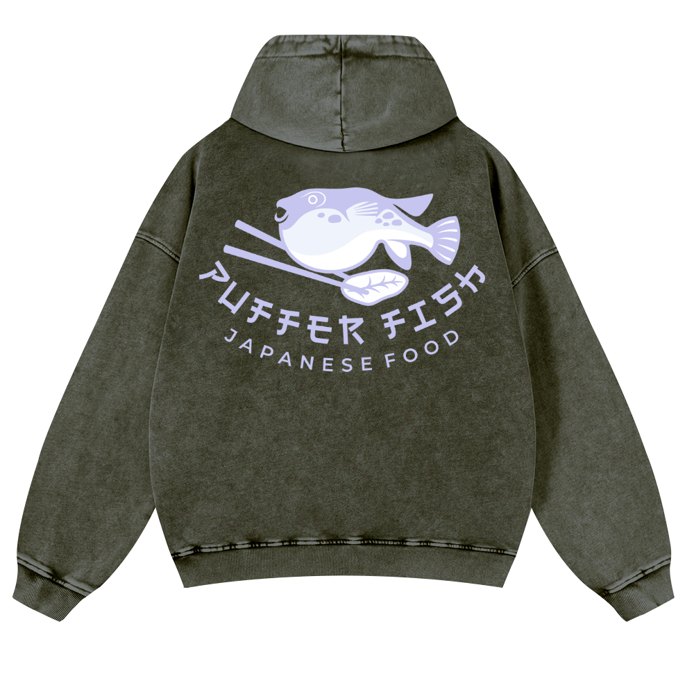Pufferfish Vintage Washed Cotton Back Art Hoodie
