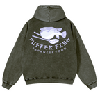 Pufferfish Vintage Washed Cotton Back Art Hoodie