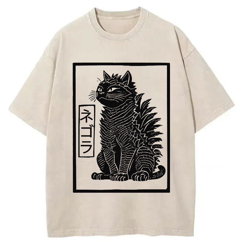 Fierce Catzilla Funny Washed T-Shirt
