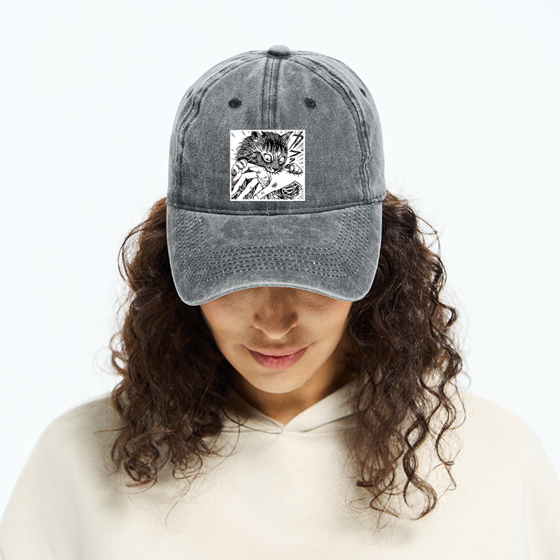 Creepy Cat Anime Horror Anteater Washed Cap