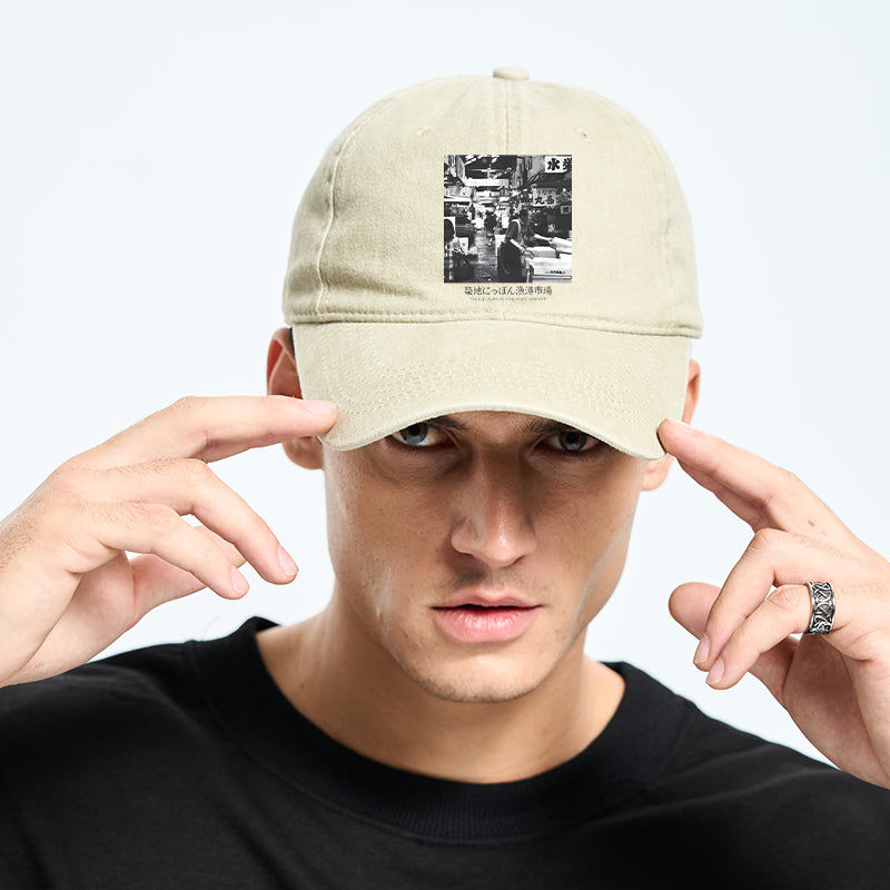 Tsukiji Fish Market Photo Washed Cap