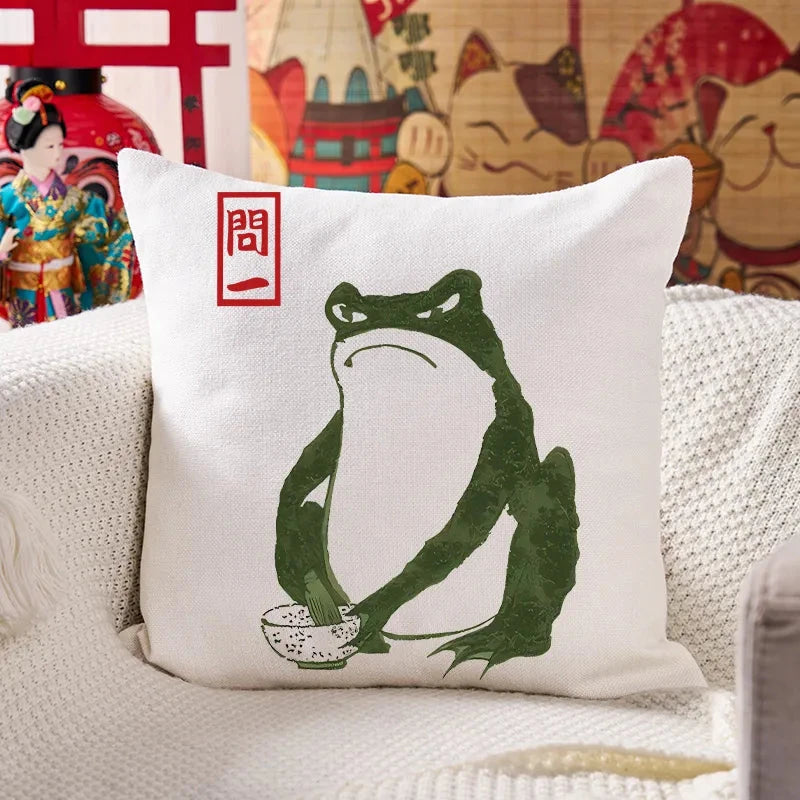 Woodblock Print Frog Cushion Pillow