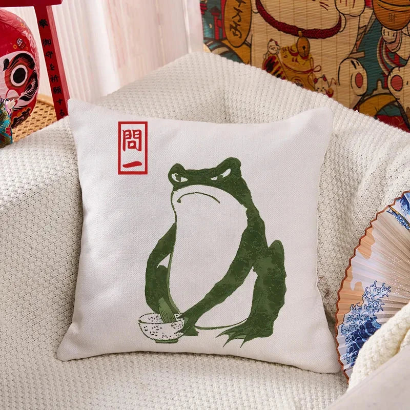 Woodblock Print Frog Cushion Pillow