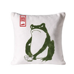 Woodblock Print Frog Cushion Pillow