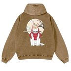 Samurai Cat Vintage Washed Cotton Back Art Hoodie