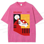 Unisex Bauhaus Red Tiger Printed Washed Tee