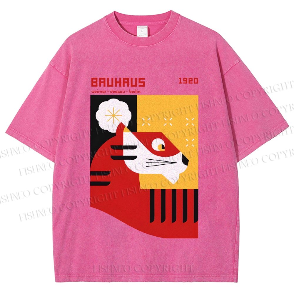 Unisex Bauhaus Red Tiger Printed Washed Tee
