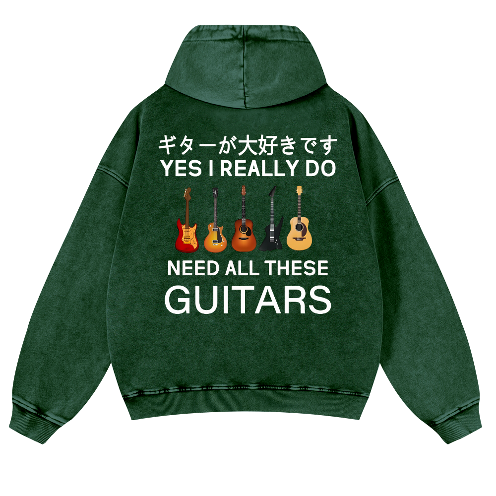 Guitars Vintage Washed Cotton Back Art Hoodie