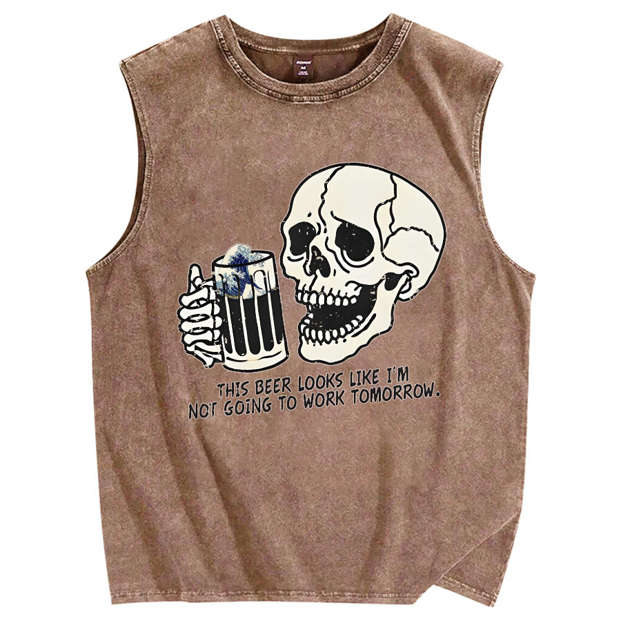 Drinking Skeleton Vintage Distressed Washed Tank Top