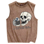 Drinking Skeleton Vintage Distressed Washed Tank Top