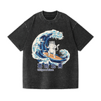 Ukiyoe Wave Cat Vintage Wash Japanese Design T-Shirt
