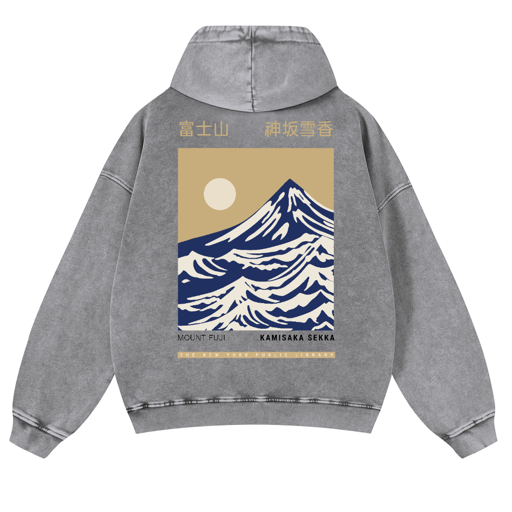 Mount Fuji Kamisaka Sekka Vintage Washed Cotton Back Art Hoodie