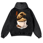 Coffee Wave Vintage Washed Cotton Back Art Hoodie