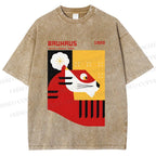Unisex Bauhaus Red Tiger Printed Washed Tee