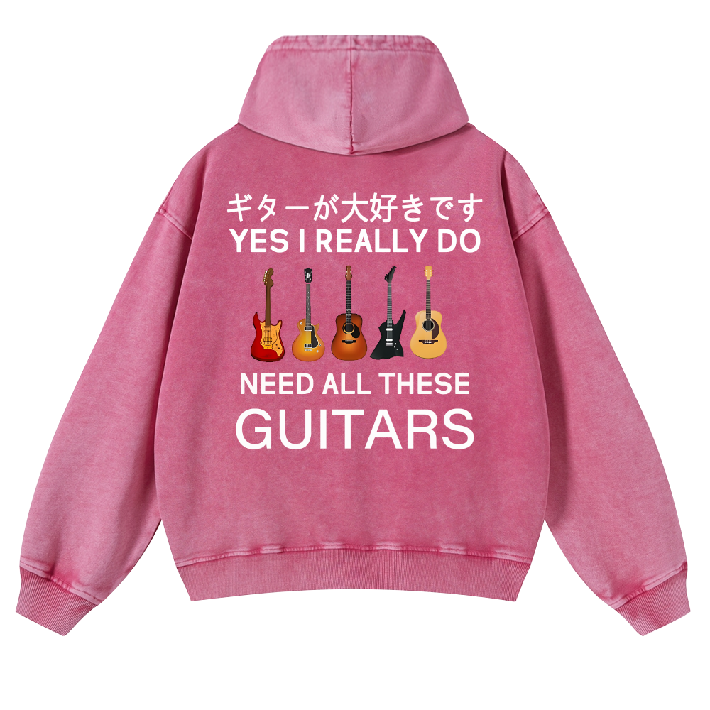 Guitars Vintage Washed Cotton Back Art Hoodie