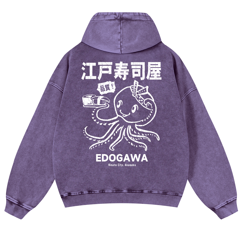 Edogawa  Octopus Vintage Washed Cotton Back Art Hoodie