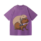 Capybaras and the Mysterious Sword Vintage Wash Japanese Design T-Shirt