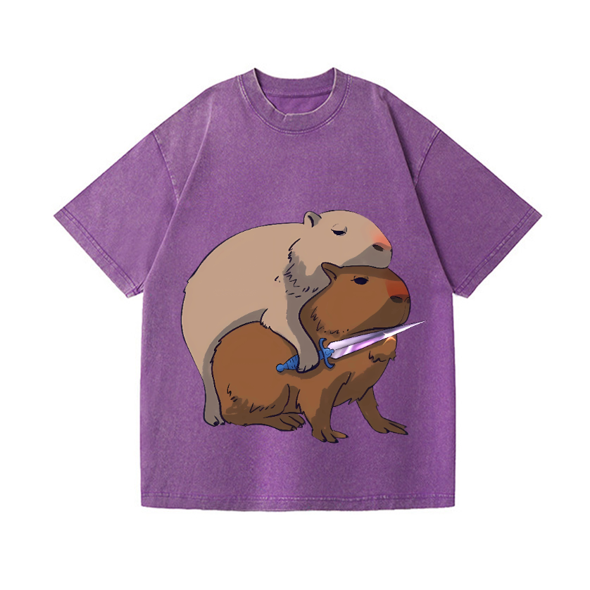 Capybaras and the Mysterious Sword Vintage Wash Japanese Design T-Shirt