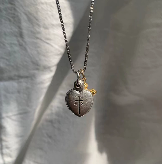 Vintage Heart Cross Necklace