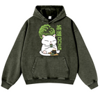 Tea Cat Vintage Washed Thick Cotton Hoodie