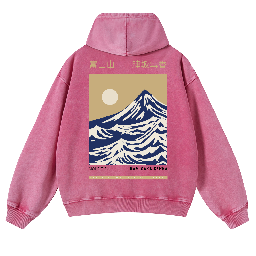 Mount Fuji Kamisaka Sekka Vintage Washed Cotton Back Art Hoodie