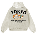 Sushi Vintage Washed Cotton Back Art Hoodie