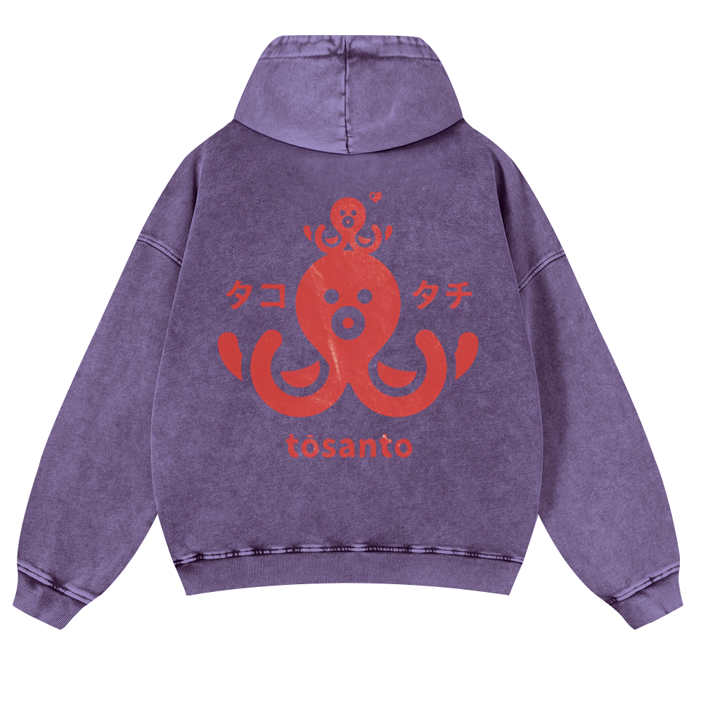 Octopus Vintage Washed Cotton Back Art Hoodie