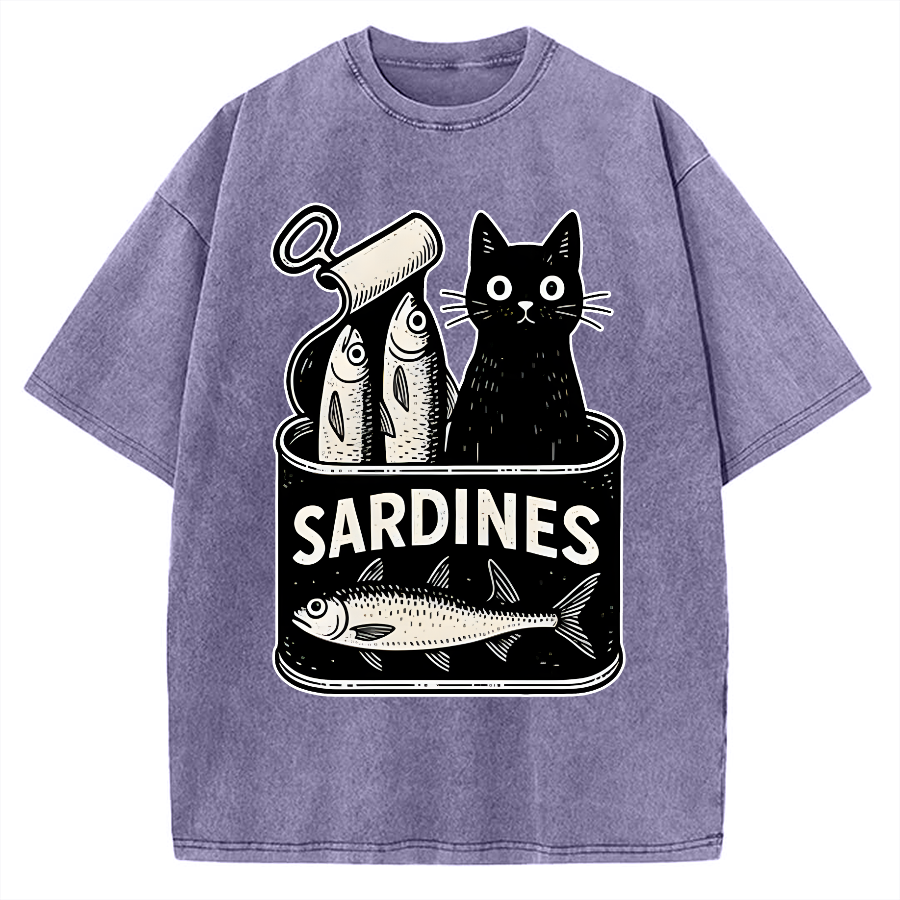 Cat And Canned Fish Vintage Washed T-shirt