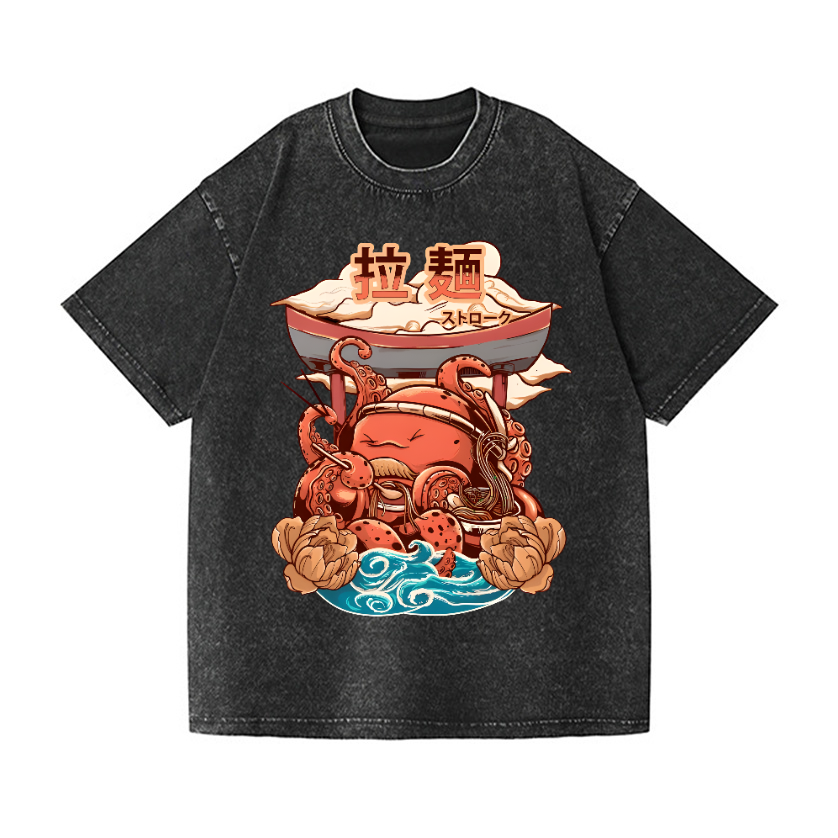Ramen Octopus Vintage Wash Japanese Design T-Shirt