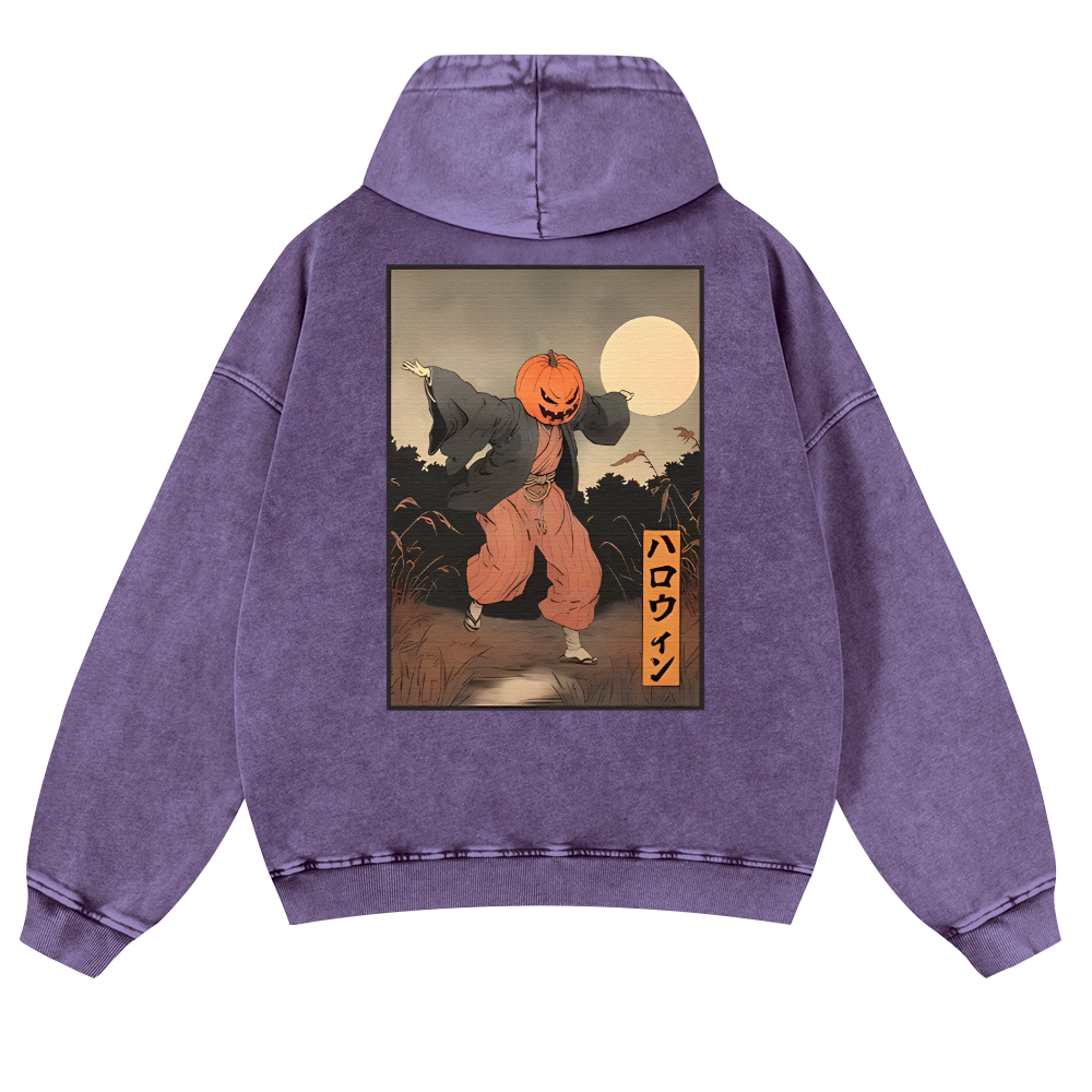 Kimono Pumpkin Person Vintage Washed Cotton Back Art Hoodie