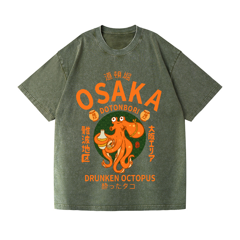 Osaka Dotonbori Drunken Octopus Vintage Wash Japanese Design T-Shirt