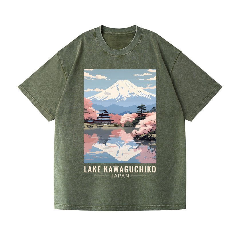 Lake Kawaguchiko Vintage Wash Japanese Design T-Shirt