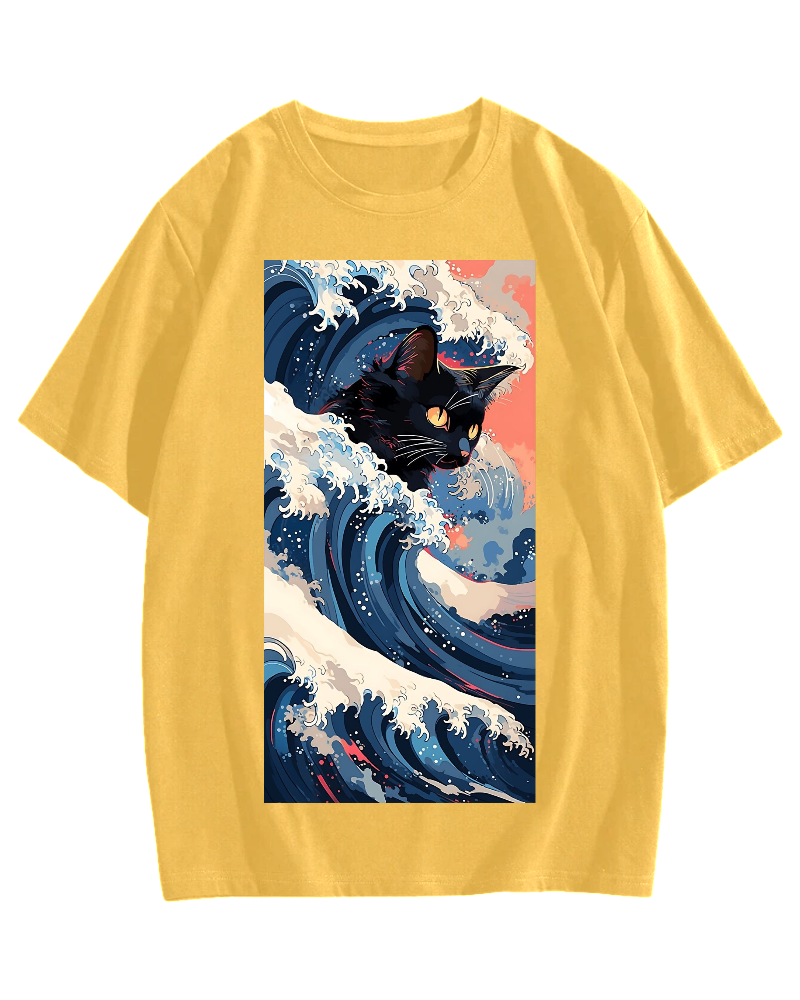 Cat of the Great Wave off Kanagawa Cotton casual T-shirt