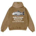Fish Vintage Washed Cotton Back Art Hoodie
