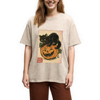 Black Cat And Pumpkin Washed T-Shirt