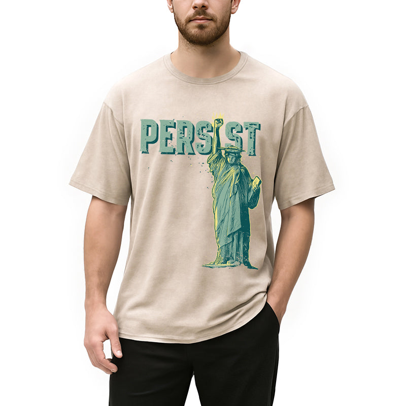 Lady Liberty Flaming Fist Washed T-Shirt