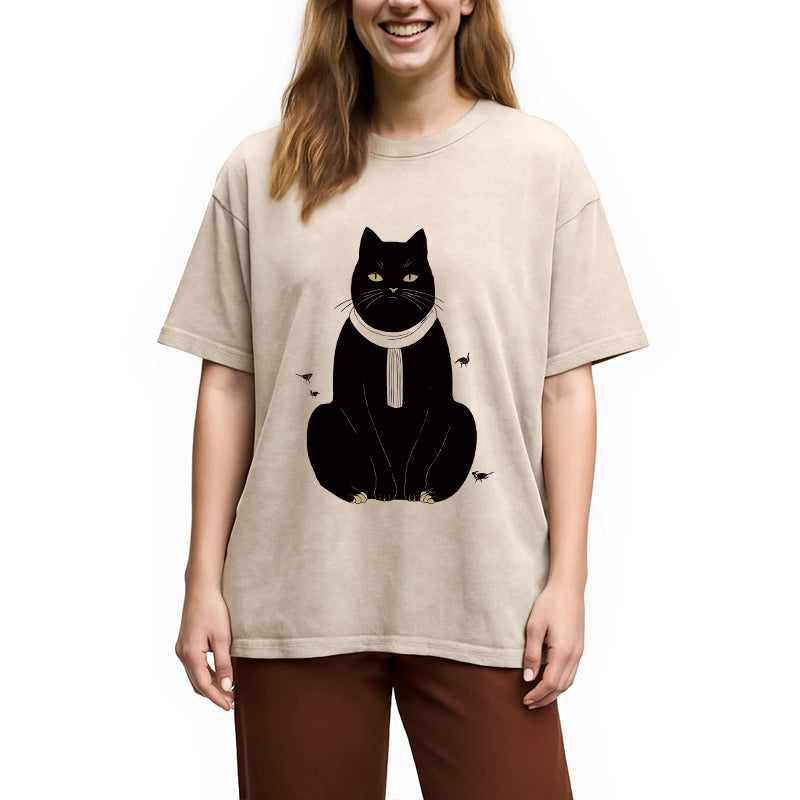 Japanese Cat With Scarf Washed T-Shirt